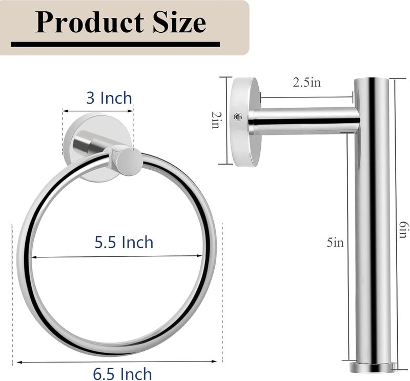 Kinbrace Chrome Bathroom Hardware Set, Towel Ring & Toilet Paper Holder, Stainless Steel SUS304, Hand Towel Hanger & Toilet Roll Holder, Sturdy Bathroom Accessories for Home or Kitchen - Image 5